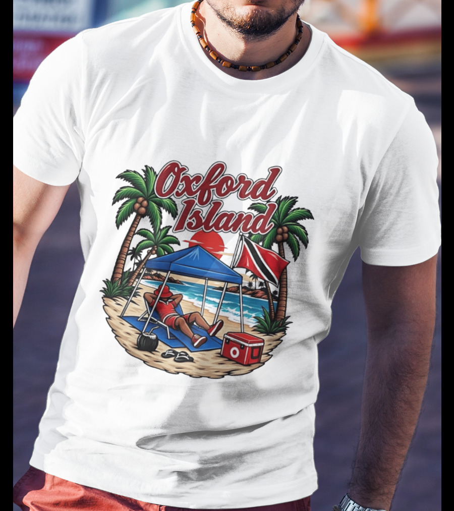 Oxford Island Beach Relaxation Trinidad Flag Palm Trees T-Shirt
