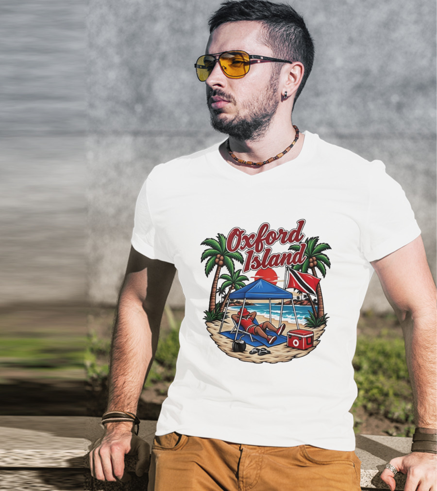 Oxford Island Beach Relaxation Trinidad Flag Palm Trees T-Shirt