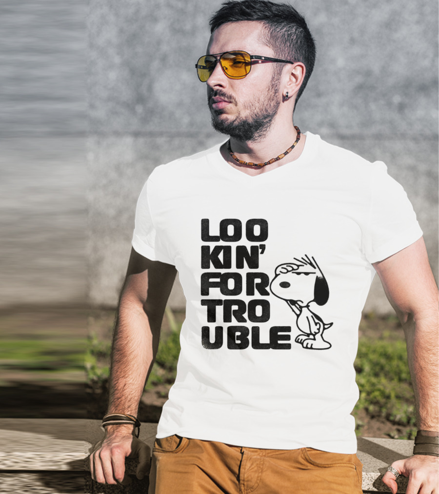 Peanuts Snoopy Lookin' For Trouble Hand Over Eye Distressed T-Shirt