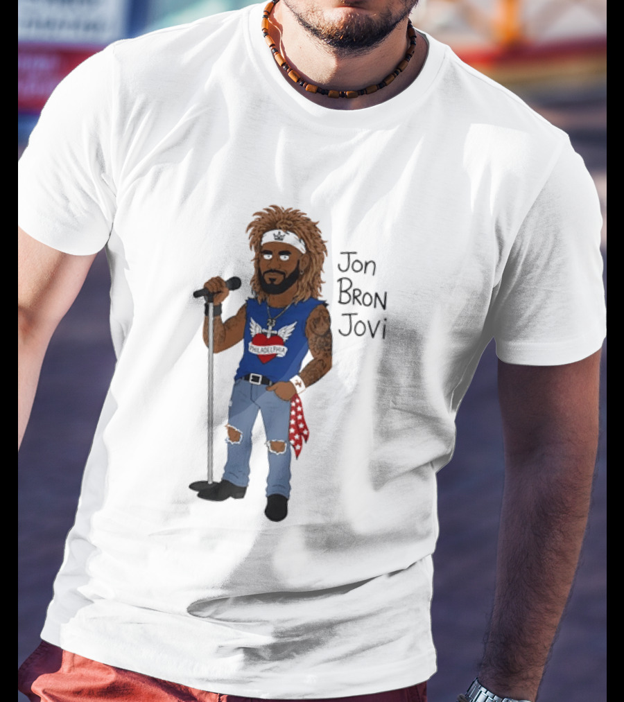 Philadelphia Jon Bron Jovi Cartoon Caricature Rockstar Holding Microphone Bandana Tattoo T-Shirt