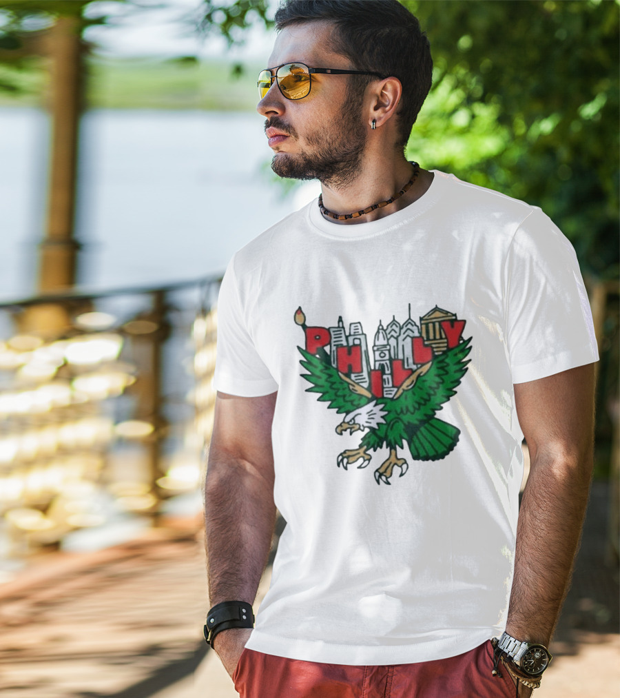 Philly Eagles City Of Brotherly Love Skyline Green Eagle T-Shirt