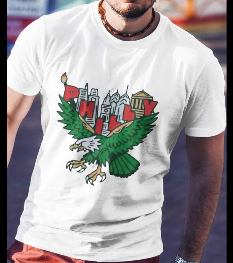 Philly Eagles City Of Brotherly Love Skyline Green Eagle T-Shirt