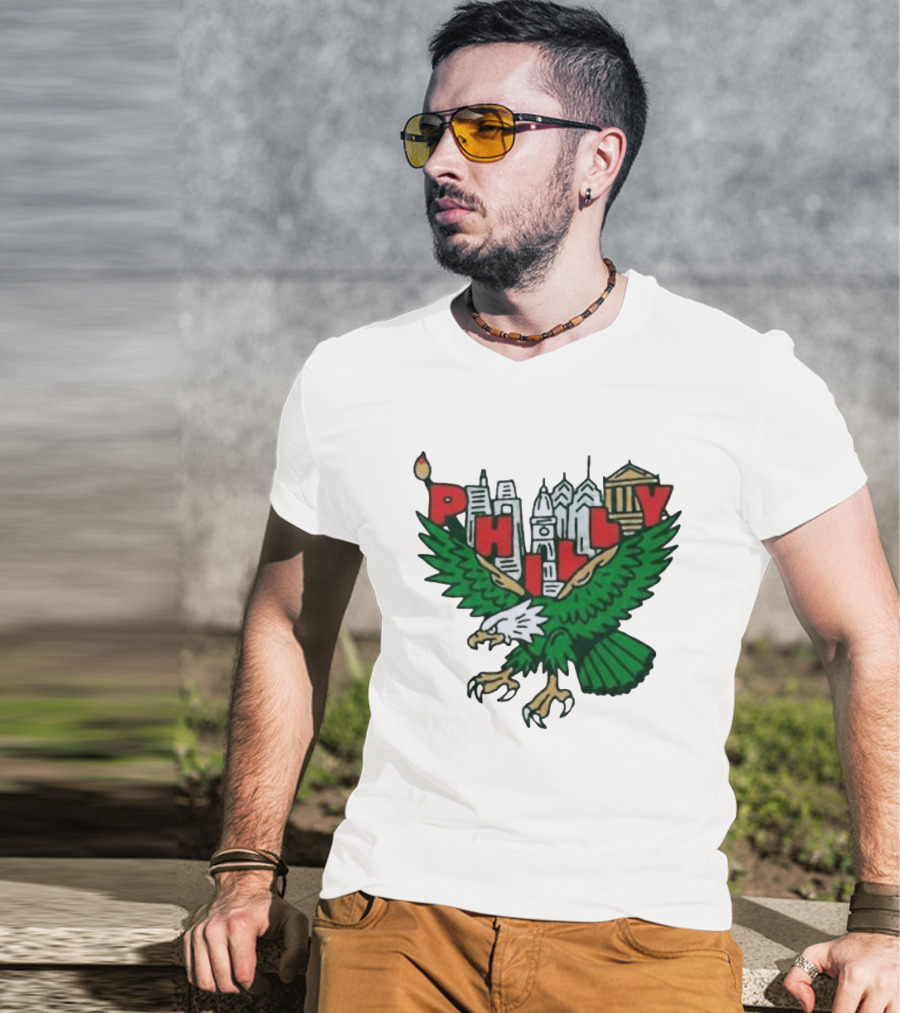 Philly Eagles City Of Brotherly Love Skyline Green Eagle T-Shirt