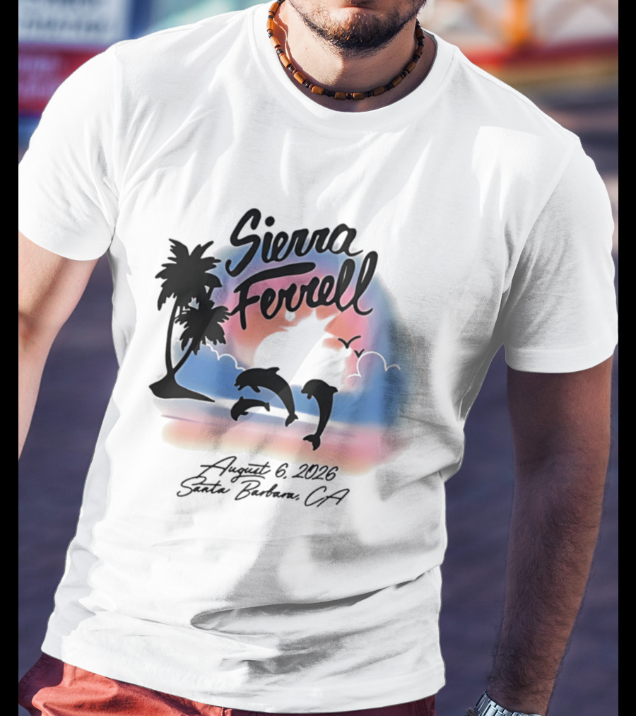 Sierra Ferrell August 6 2023 Santa Barbara CA Dolphins And Palm Trees T-Shirt