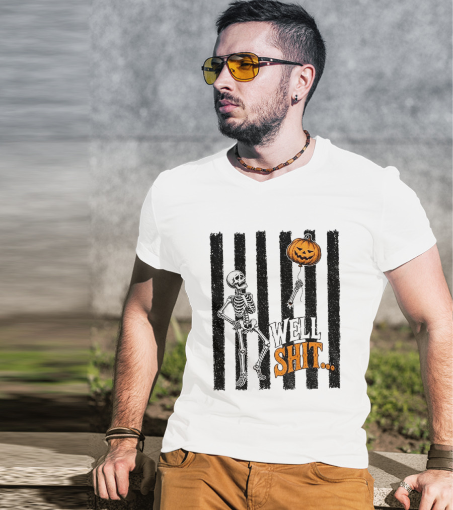 Skeleton Pumpkin Lost Balloon Well Shit Halloween T-Shirt
