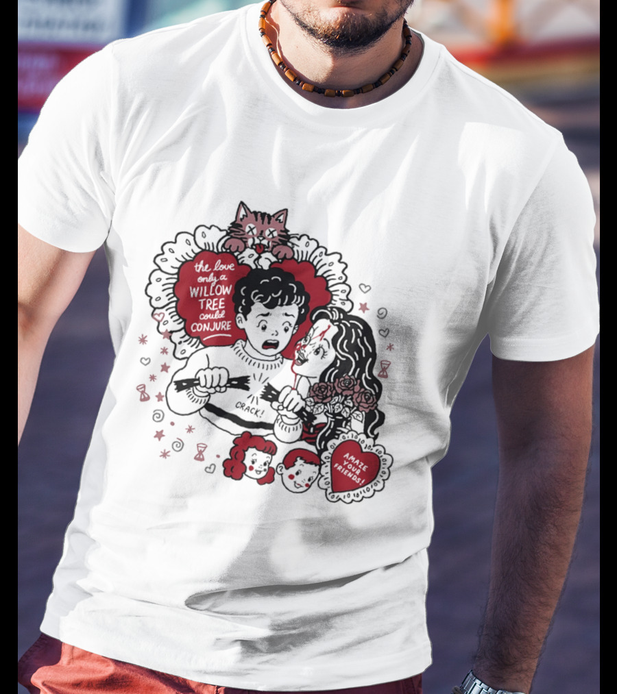 The Love Only A Willow Tree Could Conjure Crack Heartbreak Roses Cat T-Shirt