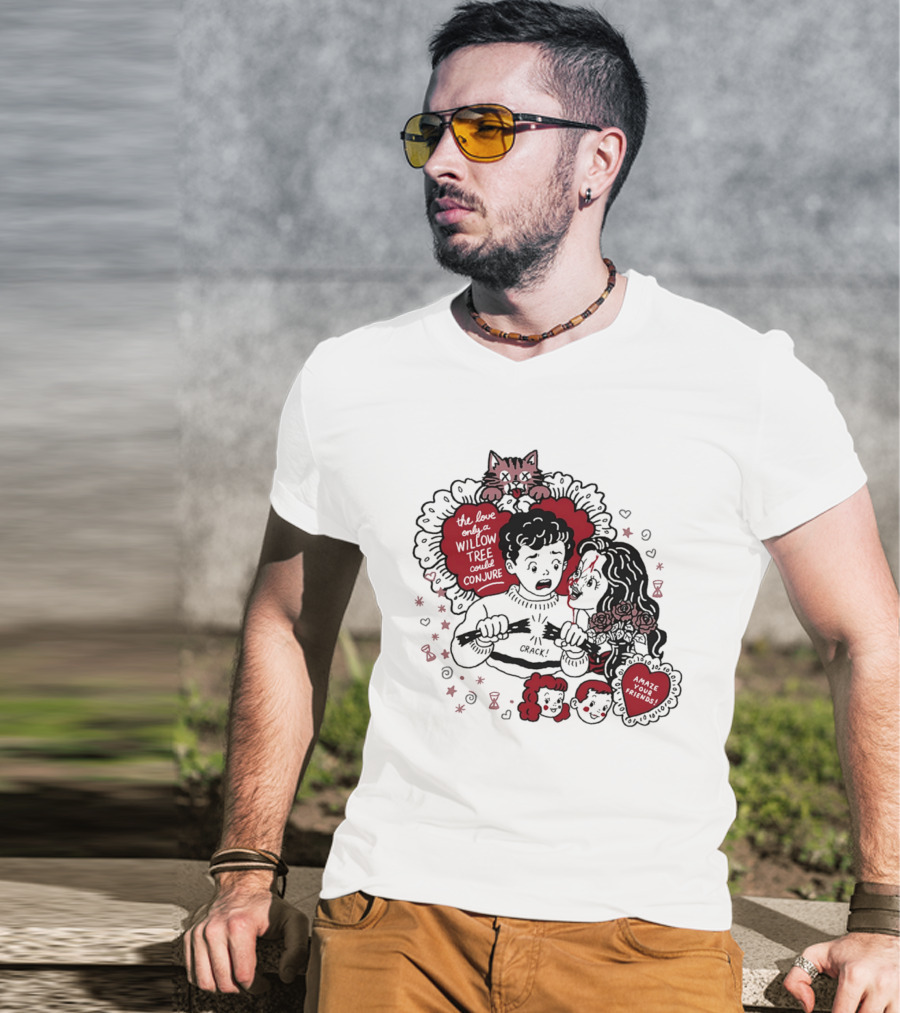The Love Only A Willow Tree Could Conjure Crack Heartbreak Roses Cat T-Shirt