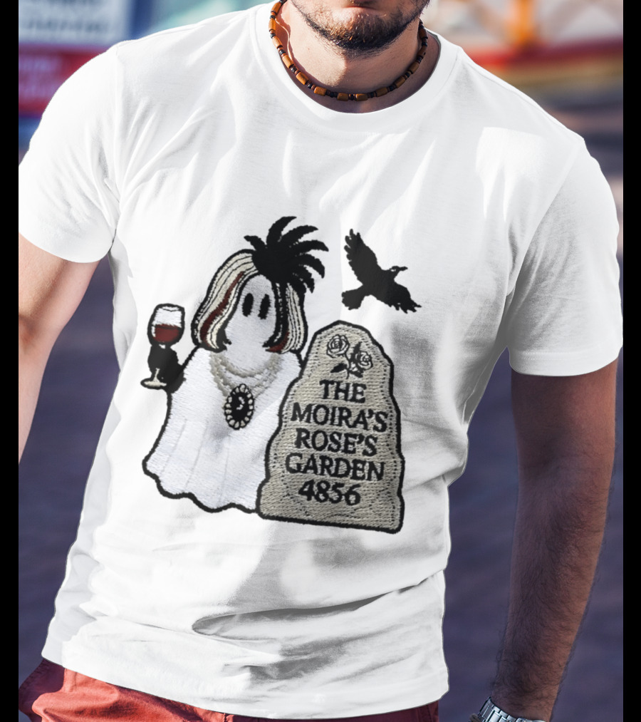 The Moira's Rose's Garden Ghost Wine Glass Tombstone Crow 4836 Wig T-Shirt