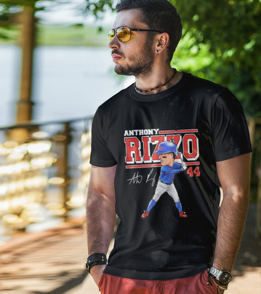 Anthony Rizzo 44 Baseball Player Caricature Batting Stance Distressed Signature T-Shirt
