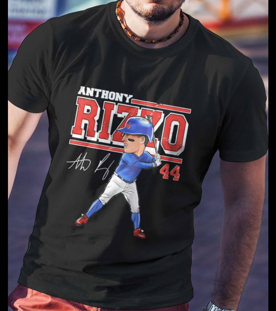 Anthony Rizzo 44 Baseball Player Caricature Batting Stance Distressed Signature T-Shirt