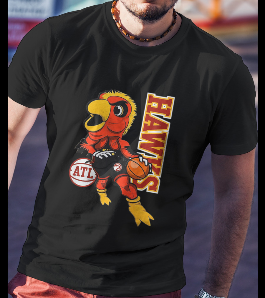 Hawks Bird Holding Basketball With ATL T-Shirt