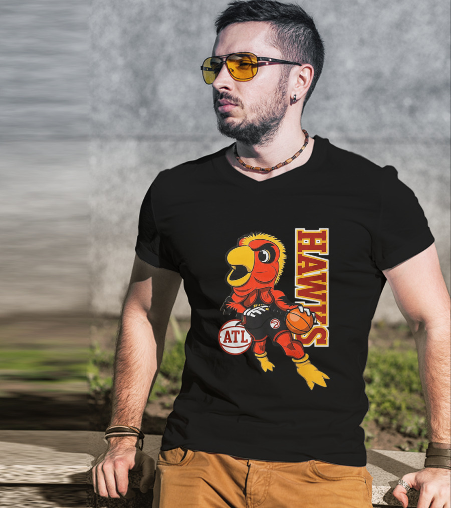 Hawks Bird Holding Basketball With ATL T-Shirt