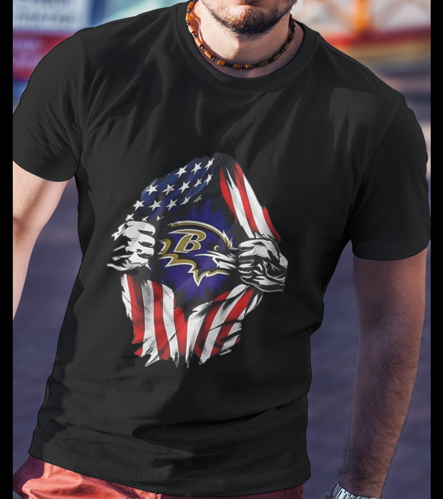 Baltimore Ravens American Flag Superman T-Shirt