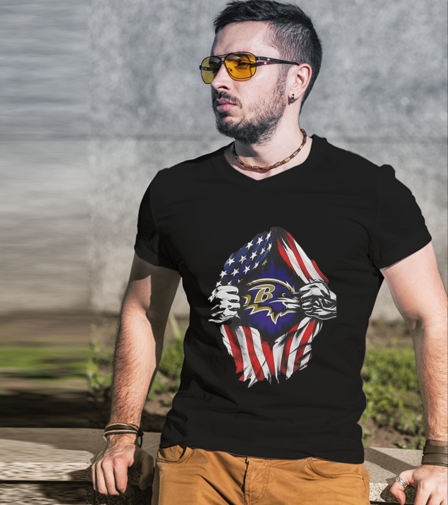 Baltimore Ravens American Flag Superman T-Shirt
