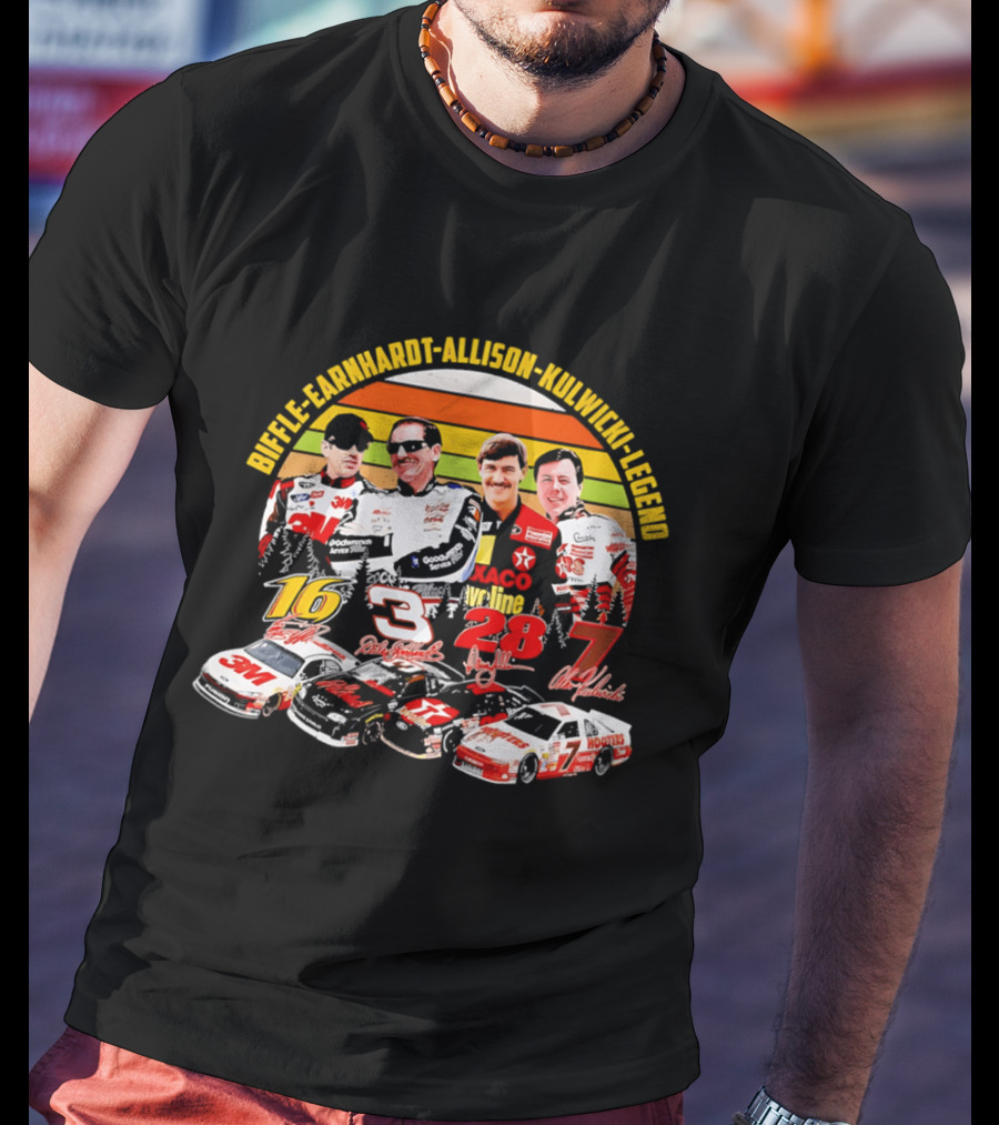 Biffle Earnhardt Allison Kulwicki NASCAR Legends 3M Valvoline Hooters Racing Cars T-Shirt