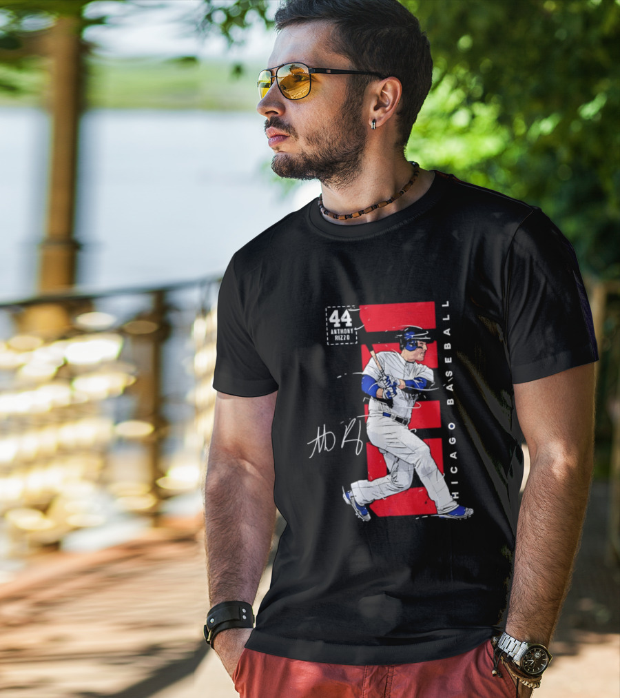 Chicago Baseball 44 Anthony Rizzo Swinging White And Red T-Shirt