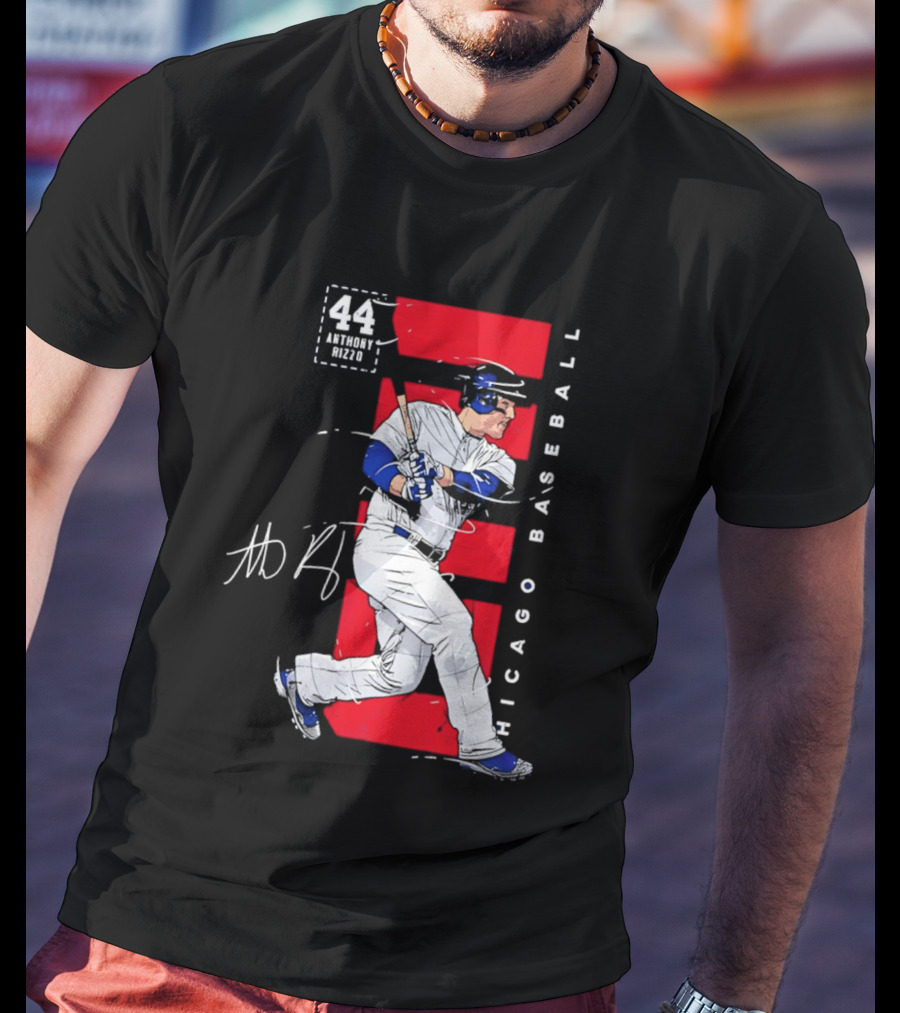 Chicago Baseball 44 Anthony Rizzo Swinging White And Red T-Shirt
