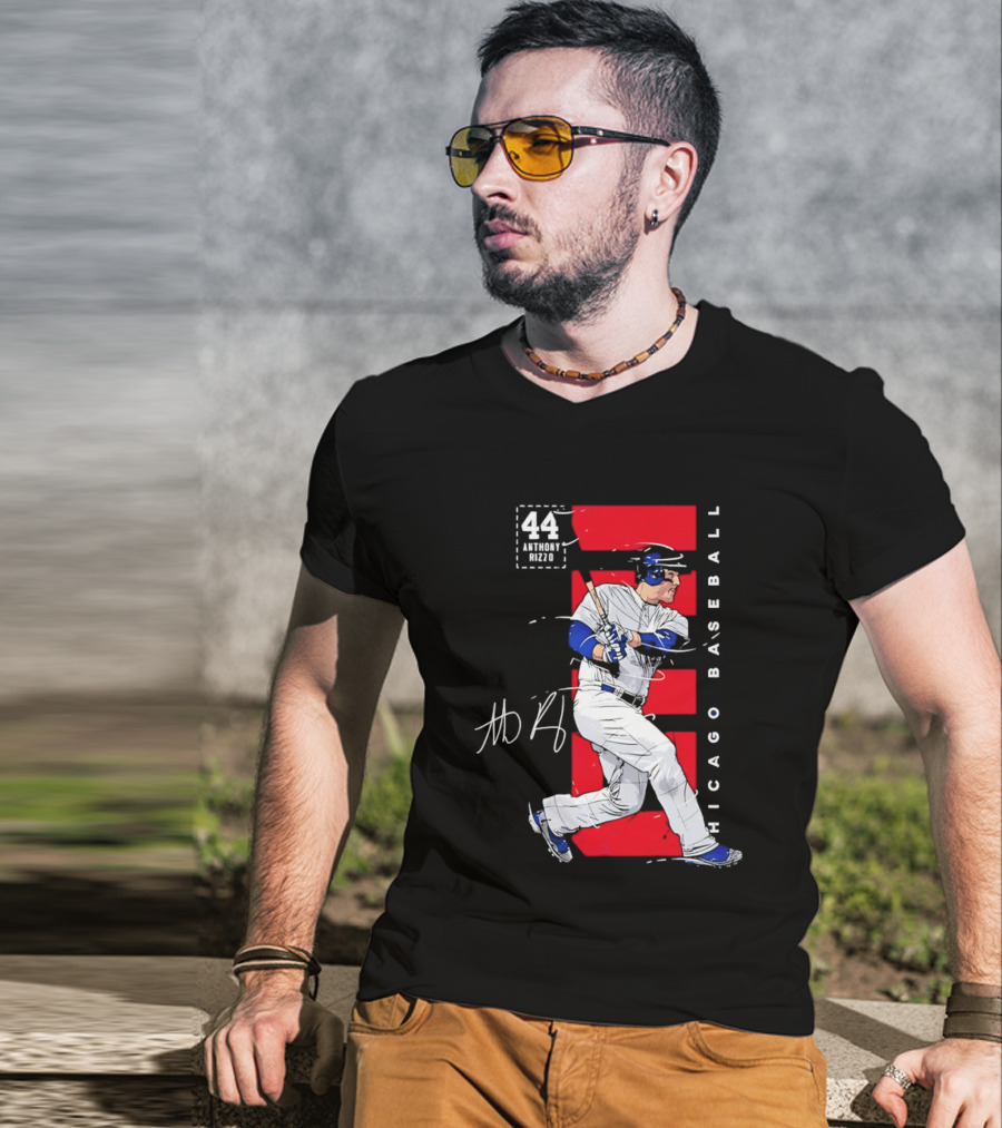 Chicago Baseball 44 Anthony Rizzo Swinging White And Red T-Shirt