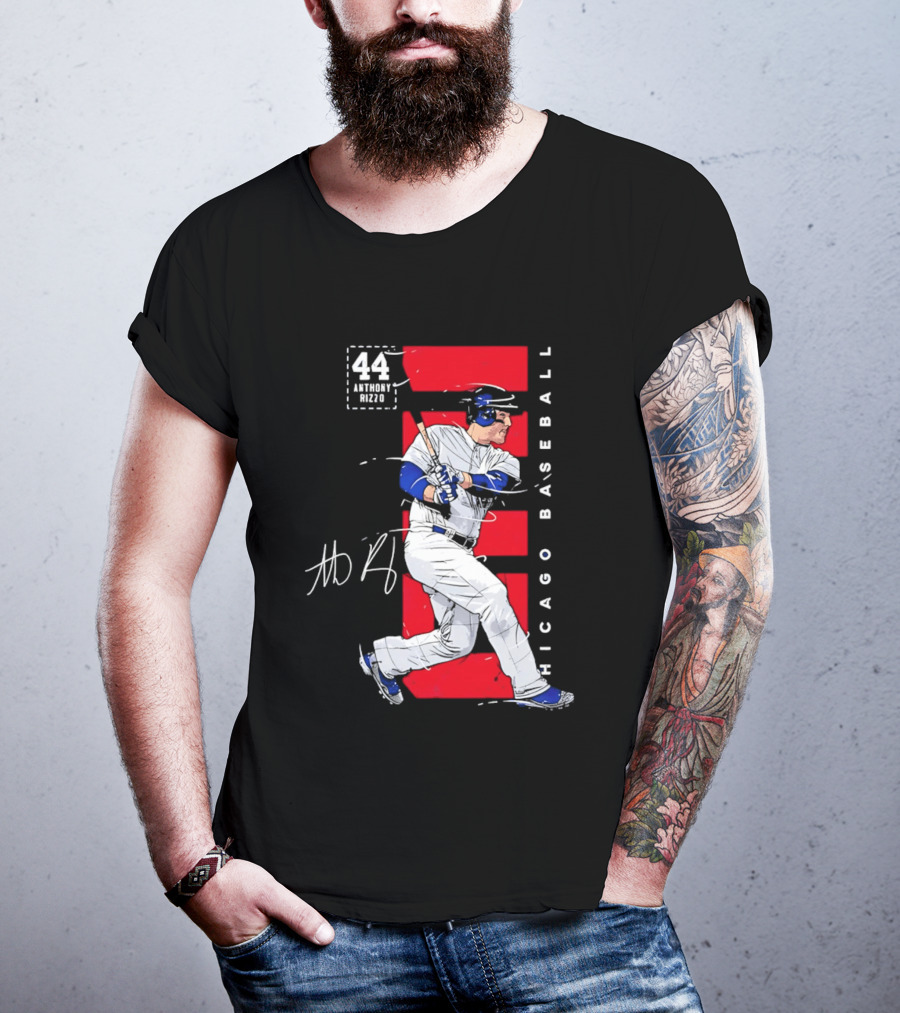 Chicago Baseball 44 Anthony Rizzo Swinging White And Red T-Shirt