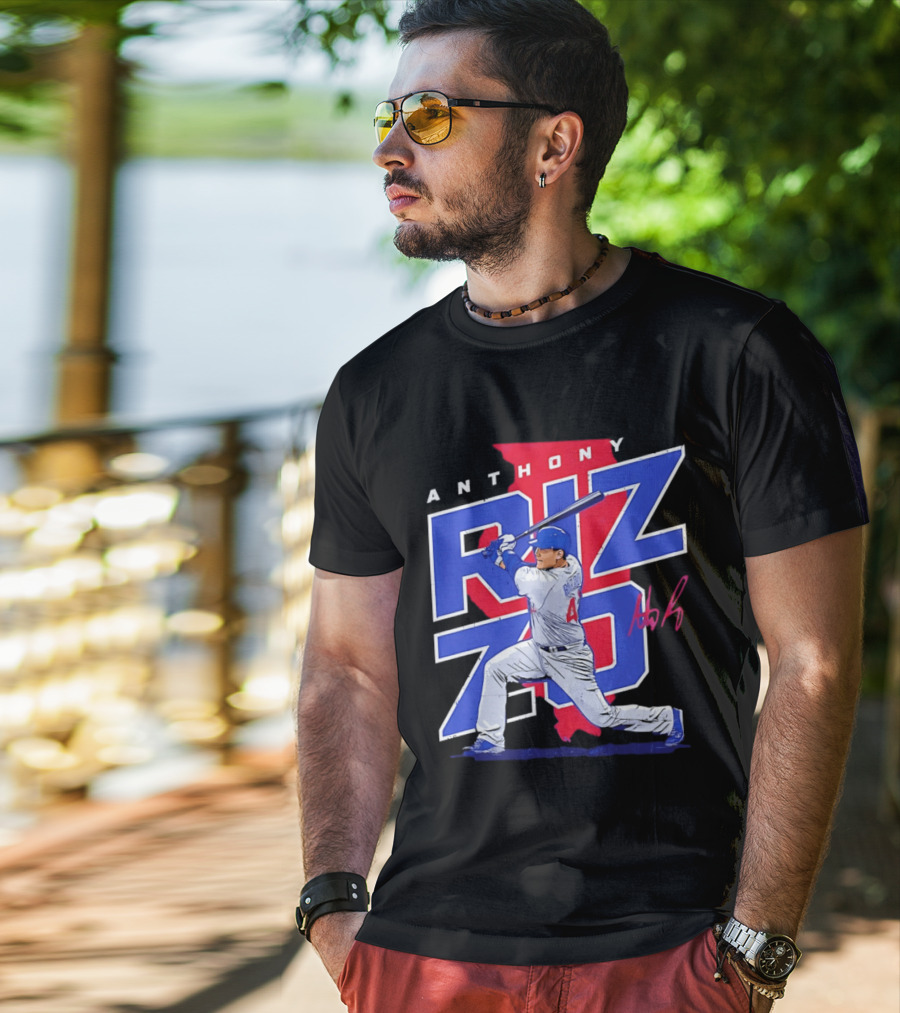 Anthony Rizzo 44 Chicago Cubs Batting Illinois Map T-Shirt