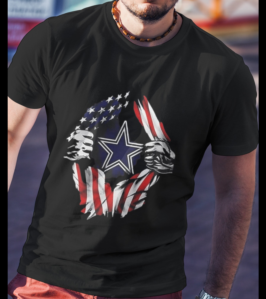 Dallas Cowboys Star American Flag Superman Skull Cap Backwards T-Shirt