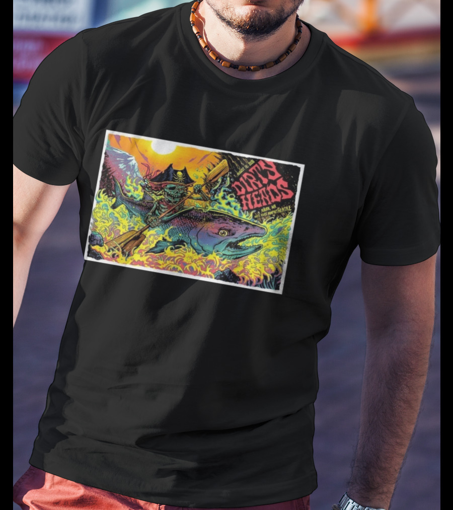 Dirty Heads Aug 13 2026 Skeleton Pirate Riding Fish White River Amphitheatre Auburn WA T-Shirt