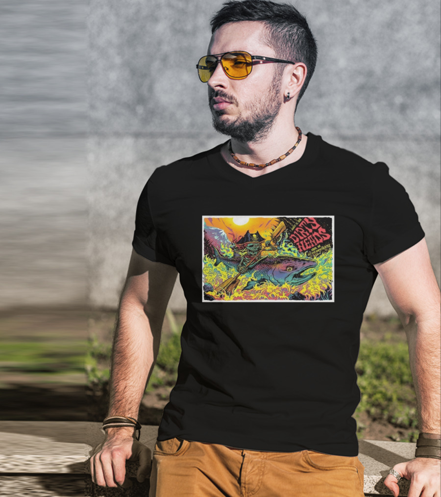 Dirty Heads Aug 13 2026 Skeleton Pirate Riding Fish White River Amphitheatre Auburn WA T-Shirt