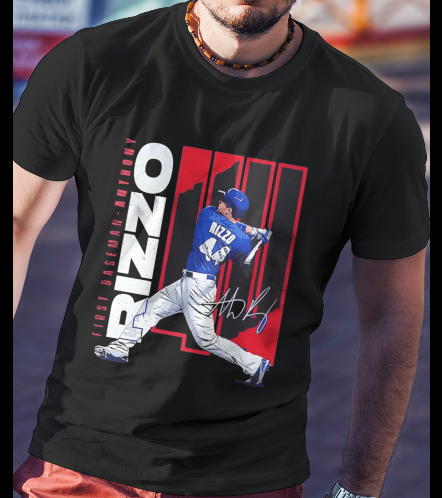 First Baseman Anthony Rizzo Swinging Action 44 Distressed T-Shirt