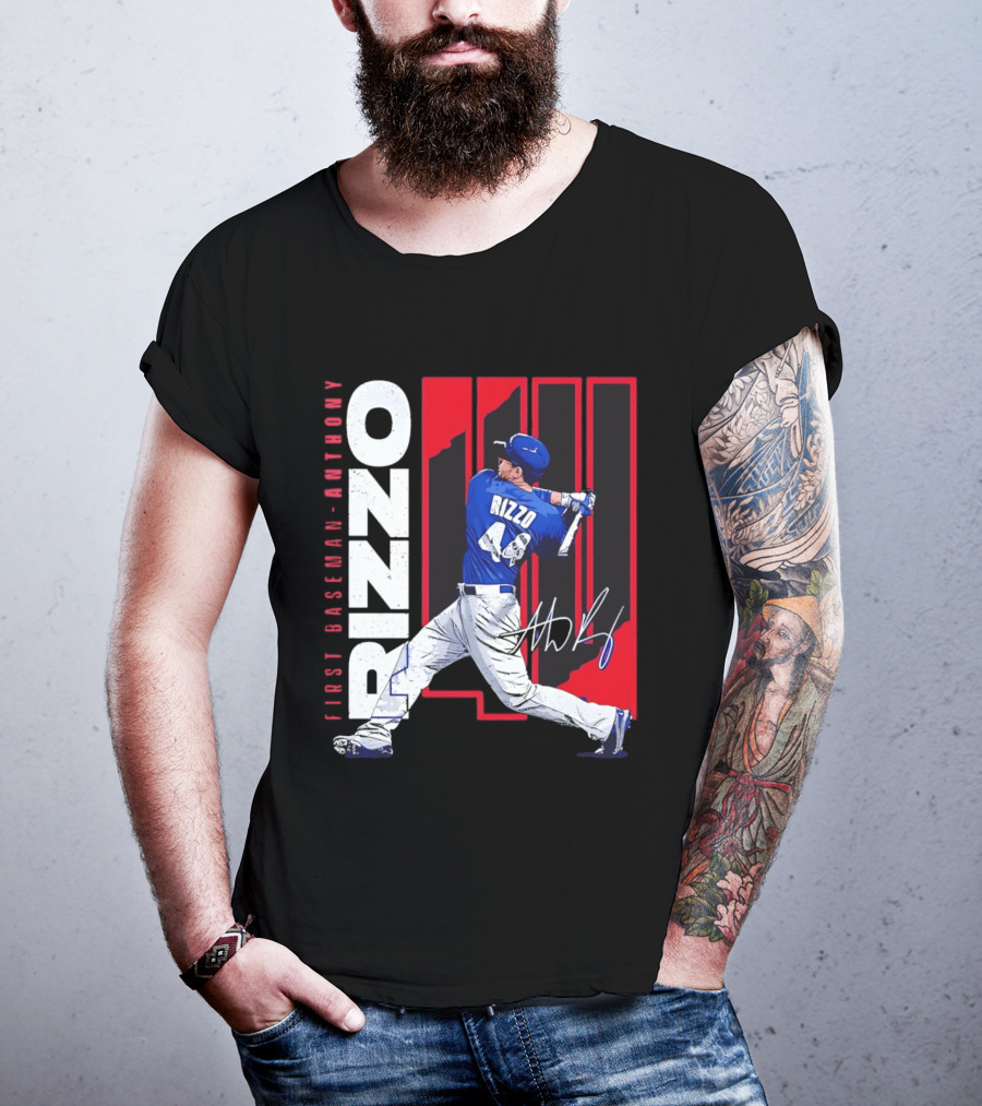 First Baseman Anthony Rizzo Swinging Action 44 Distressed T-Shirt