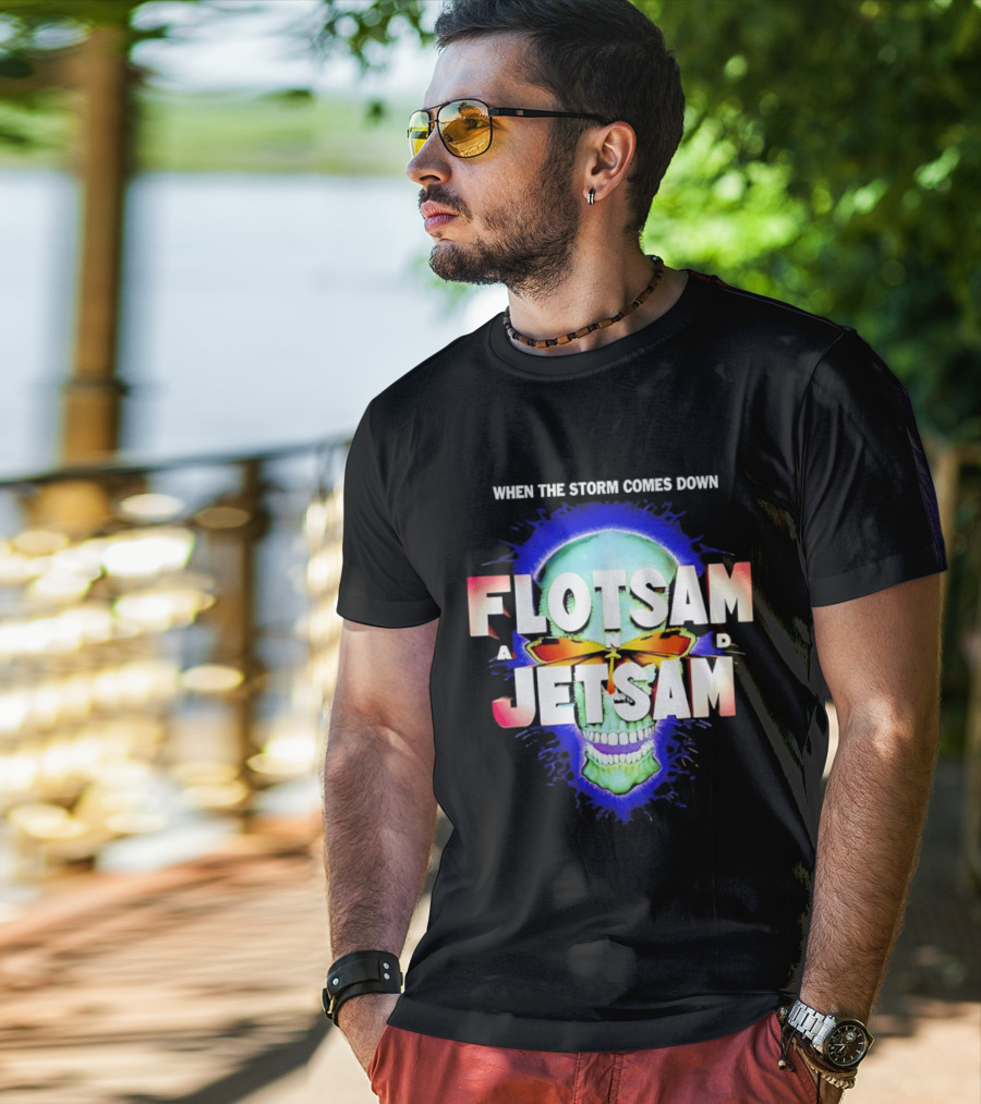 Flotsam And Jetsam When The Storm Comes Down Green Skull Blue Aura T-Shirt