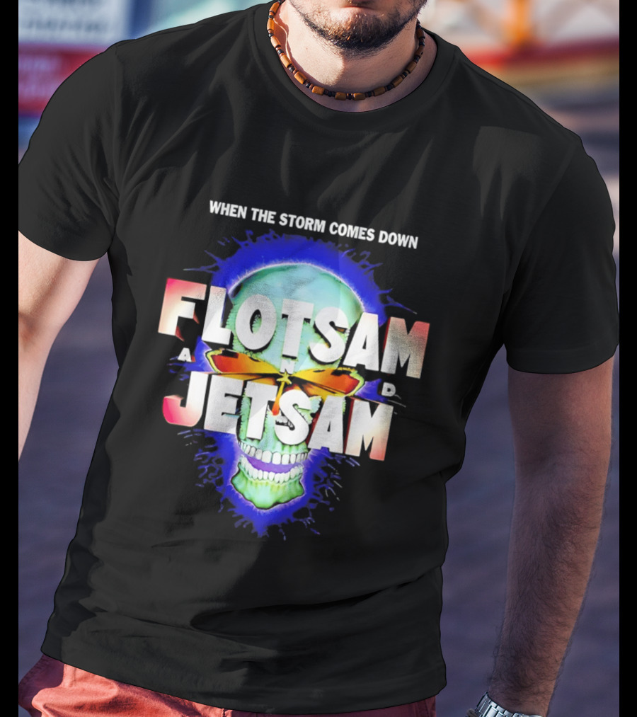 Flotsam And Jetsam When The Storm Comes Down Green Skull Blue Aura T-Shirt