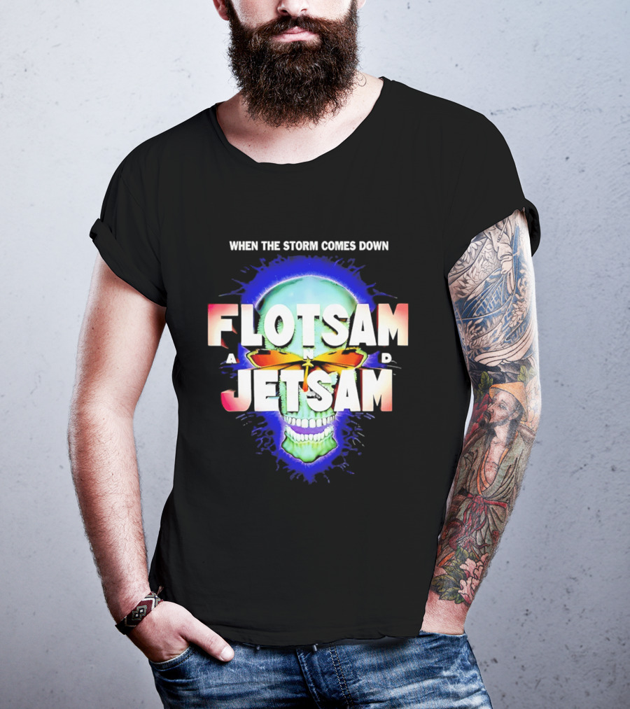 Flotsam And Jetsam When The Storm Comes Down Green Skull Blue Aura T-Shirt