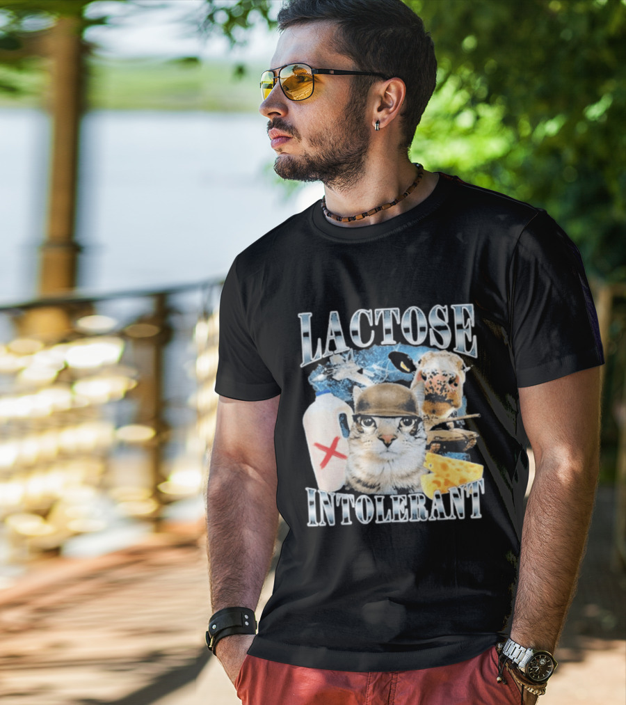 Lactose Intolerant Cat Cheese Cow Milk Jug T-Shirt