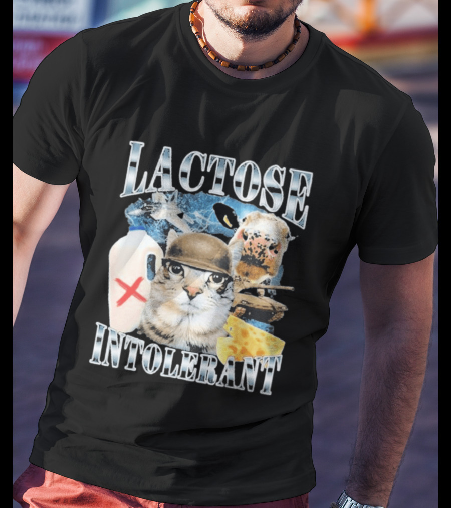 Lactose Intolerant Cat Cheese Cow Milk Jug T-Shirt
