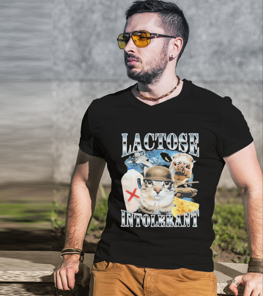 Lactose Intolerant Cat Cheese Cow Milk Jug T-Shirt