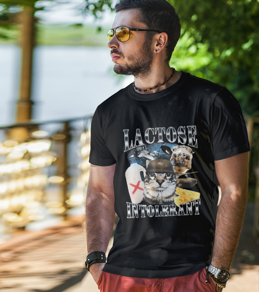 Lactose Tolerant Funny Cat Cheese Milk Jug Helmet Dog Spaceship T-Shirt