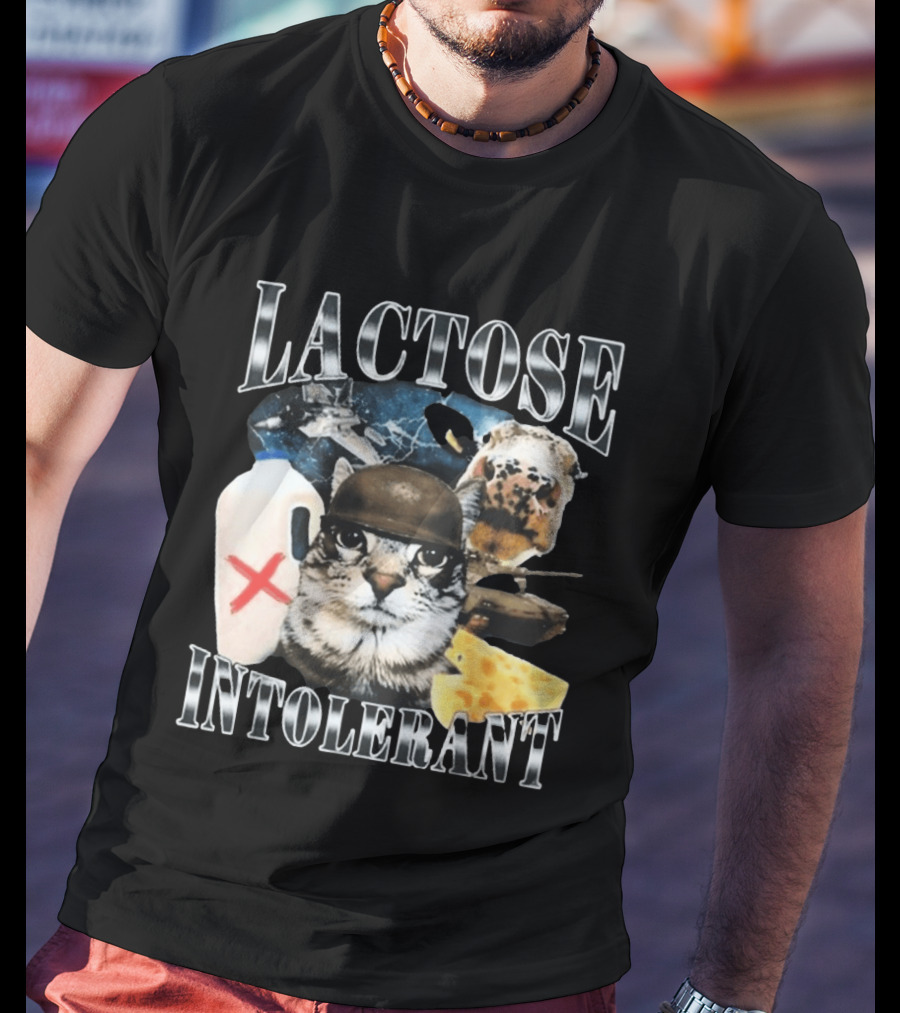 Lactose Tolerant Funny Cat Cheese Milk Jug Helmet Dog Spaceship T-Shirt