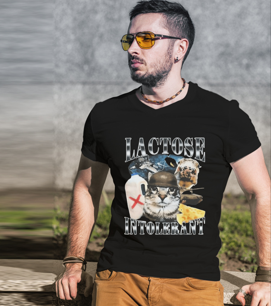 Lactose Tolerant Funny Cat Cheese Milk Jug Helmet Dog Spaceship T-Shirt