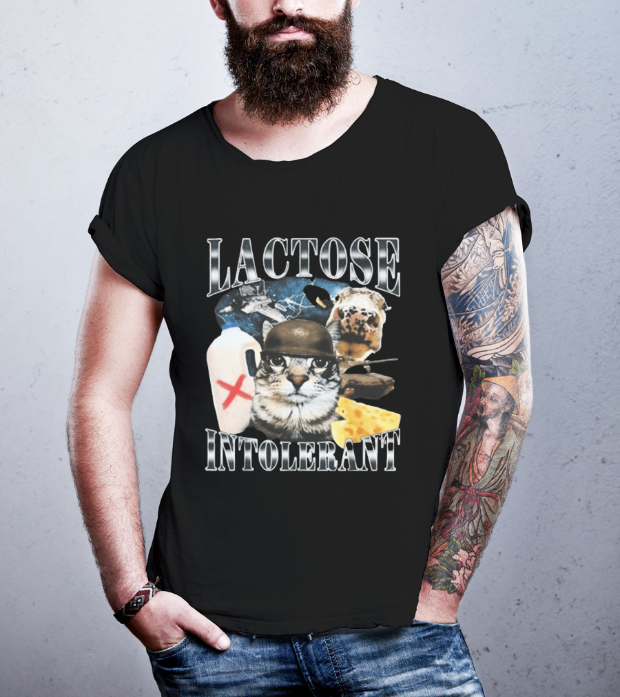 Lactose Tolerant Funny Cat Cheese Milk Jug Helmet Dog Spaceship T-Shirt