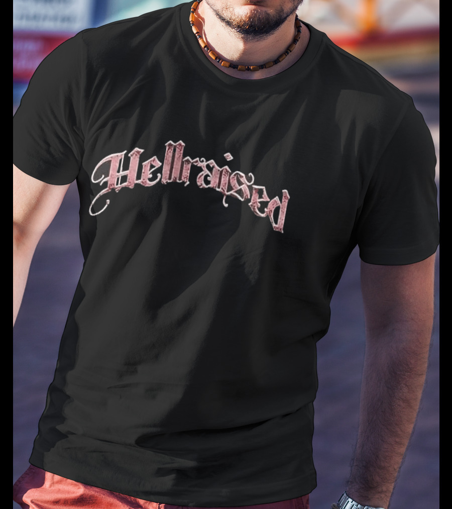 Hellraised Pink Rose Skull Yellow Flames Ornate Frame Distressed T-Shirt