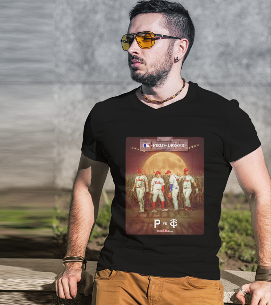 MLB At Field Of Dreams Philadelphia Phillies Vs Minnesota Twins 2026 Moonlit Cornfield Scene T-Shirt
