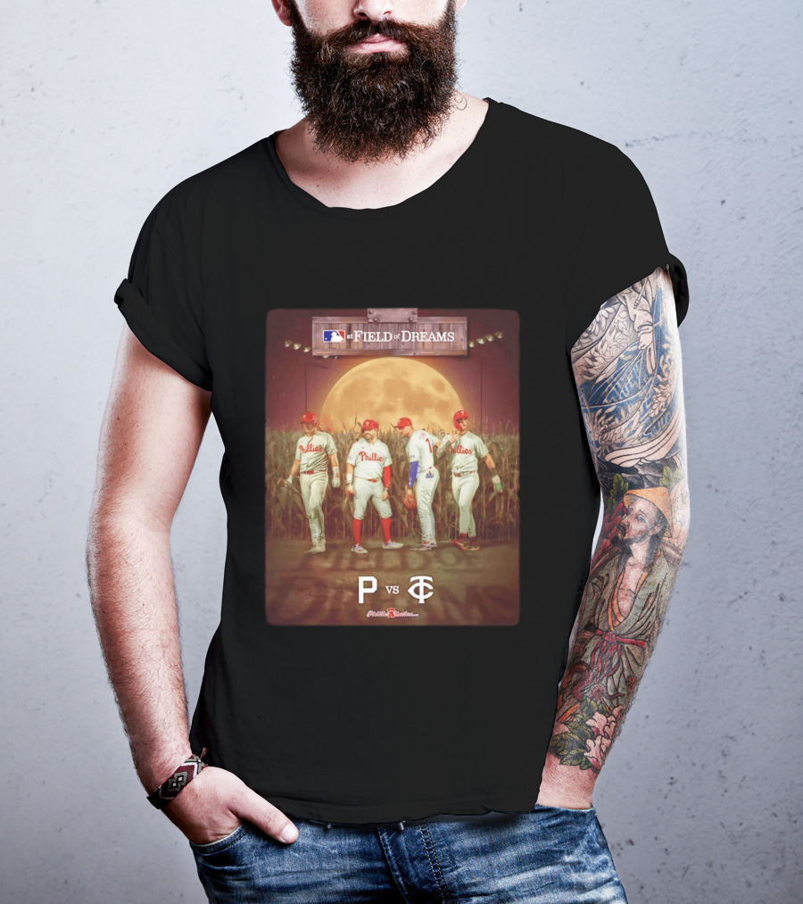 MLB At Field Of Dreams Philadelphia Phillies Vs Minnesota Twins 2026 Moonlit Cornfield Scene T-Shirt