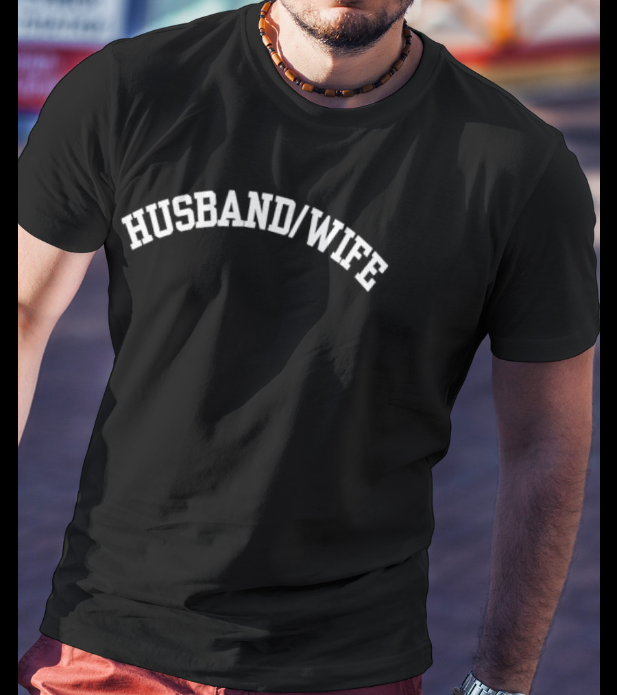 Husband Wife Arched White Varsity College Block T-Shirt
