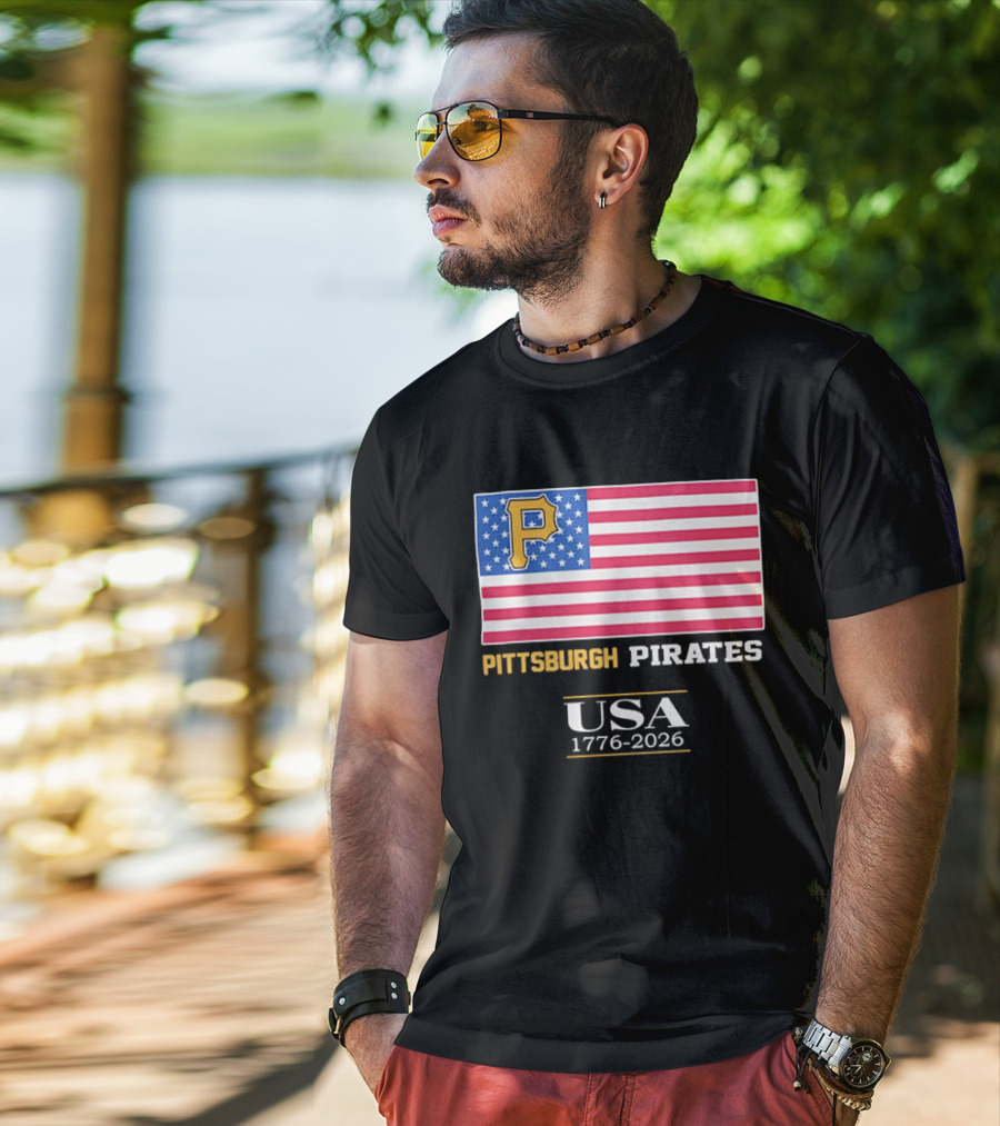 Pittsburgh Pirates American Flag USA 1776 2026 Yellow P T-Shirt