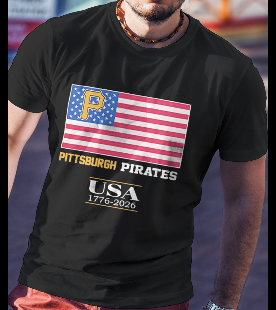 Pittsburgh Pirates American Flag USA 1776 2026 Yellow P T-Shirt
