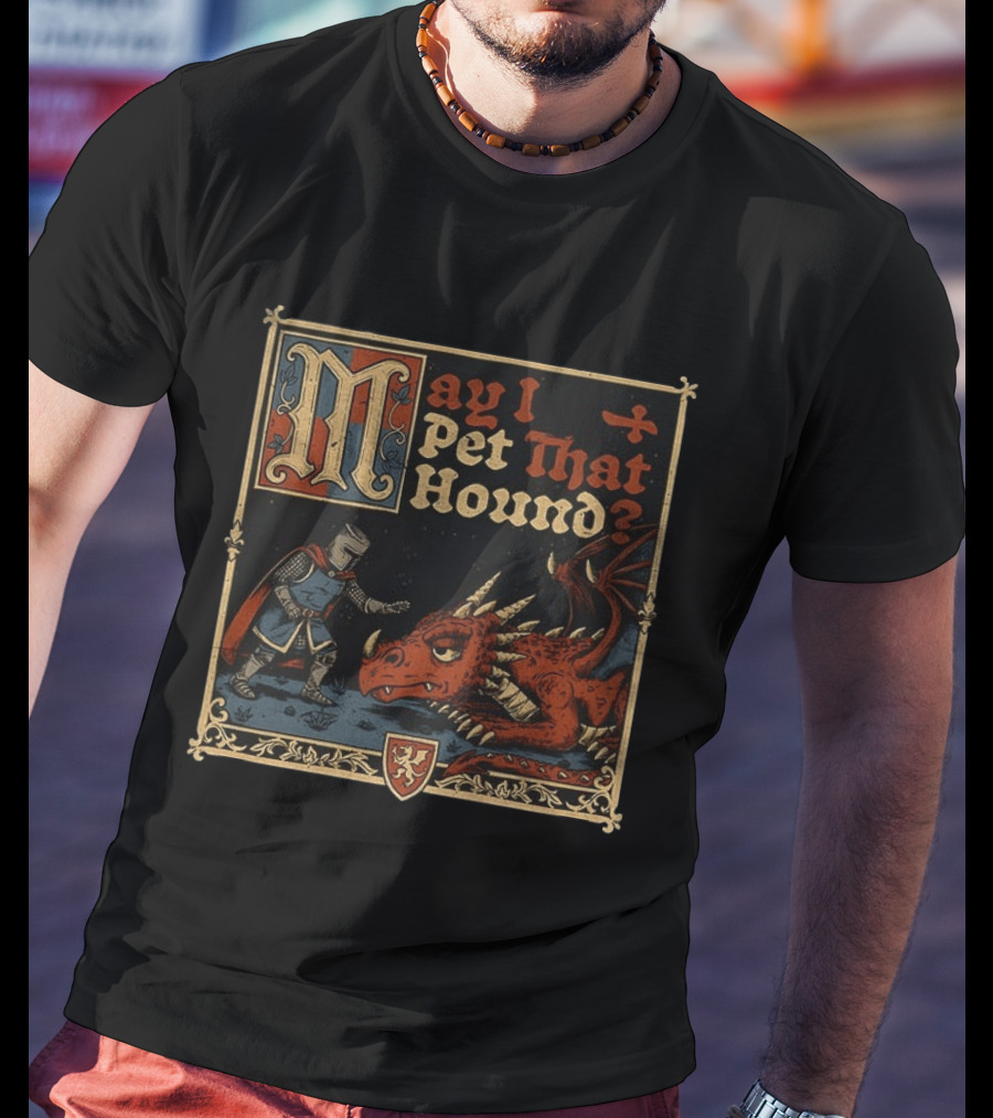May I Pet That Hound Medieval Knight And Dragon Meme T-Shirt
