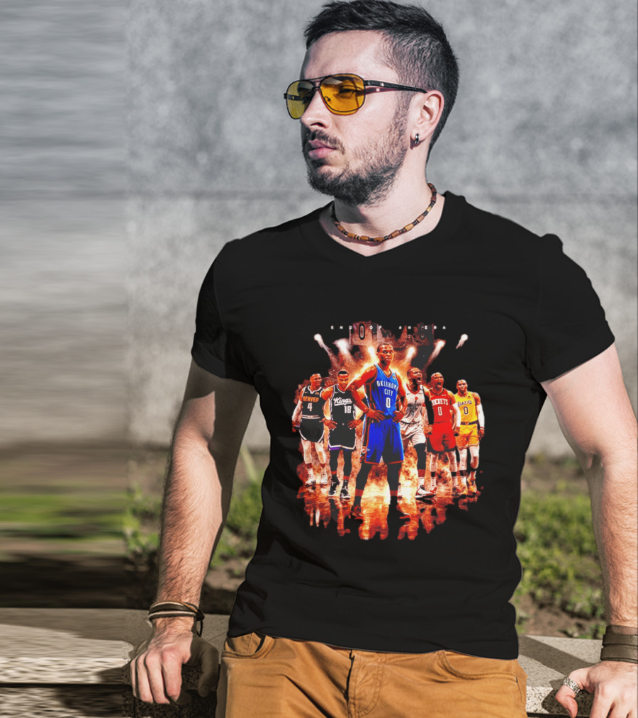 Russell Westbrook Oklahoma City NBA Career Retrospective With Team Jerseys T-Shirt