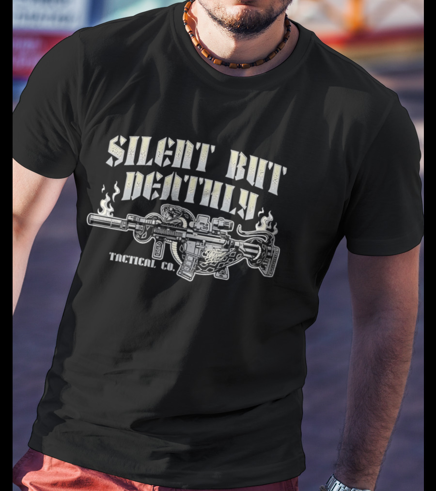 Silent But Deathly Venomous Snake Wrapped Suppressed Rifle Smoke Tactical UX T-Shirt