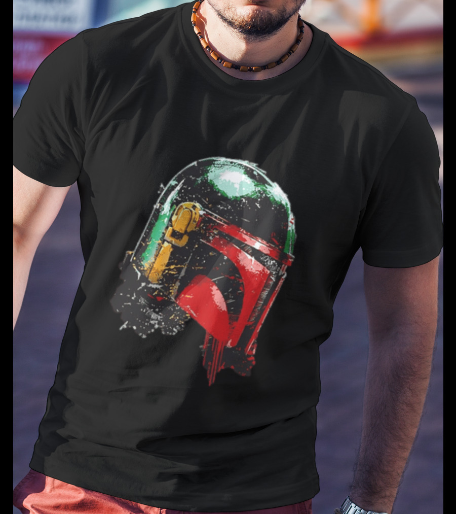 Star Wars Boba Fett Helmet Distressed Paint Splatter Drip T-Shirt