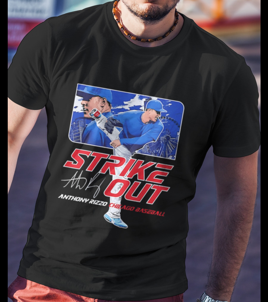 Strike Out Anthony Rizzo Chicago Baseball Pitcher Ferris Wheel Skyline T-Shirt